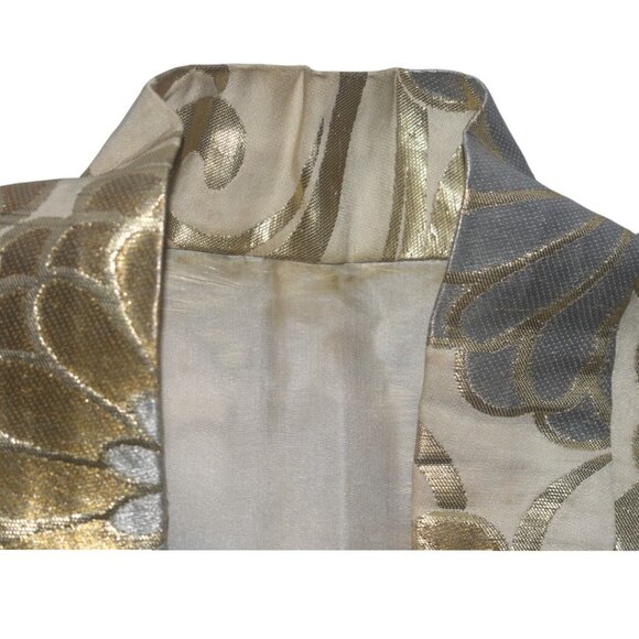 Vintage 50s 60s Gold Silver Metallic Floral Short Kimono Jacket Tokyo XL As Is - Picture 7 of 14